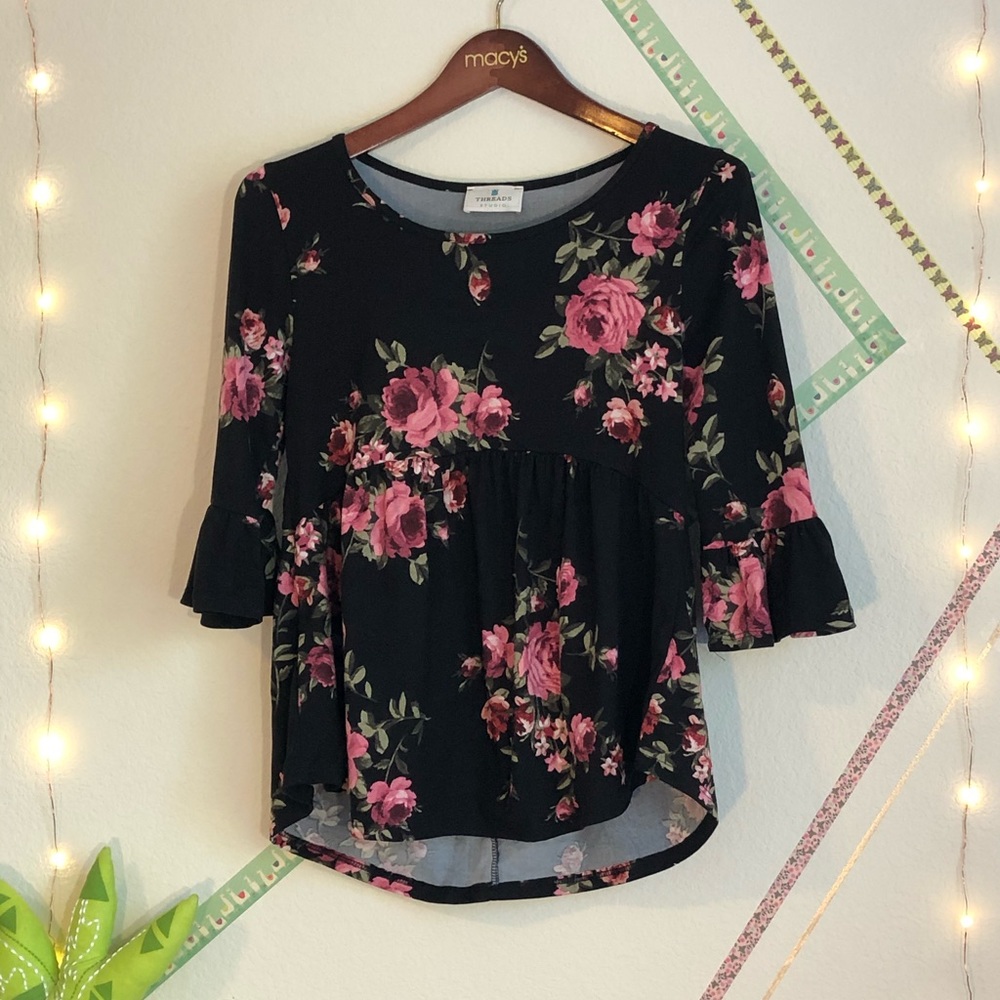 Threads Studio | Black Pink 🌹 Bell Sleeve Blouse